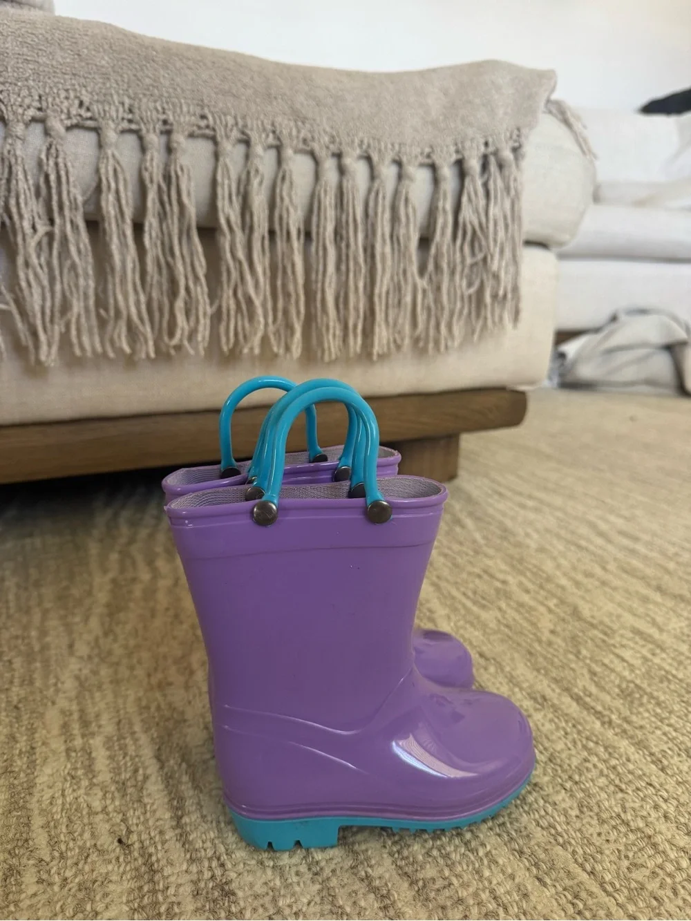 Toddler Purple Rain Boots with Blue Soles
